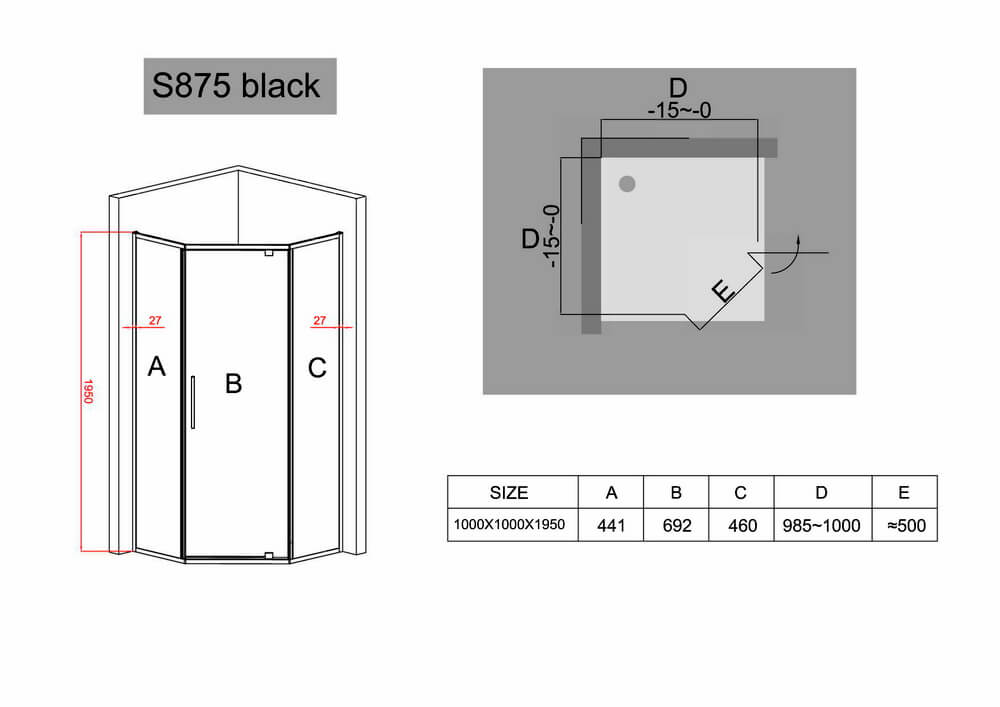 Душевой уголок Black & White S875-1000 Black