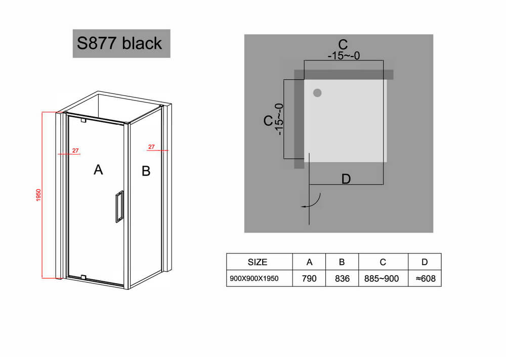 Душевой уголок Black & White S877-900 Black