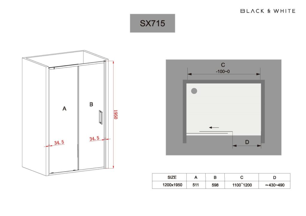 Душевая дверь в нишу Black & White SX715 Chrome 1100
