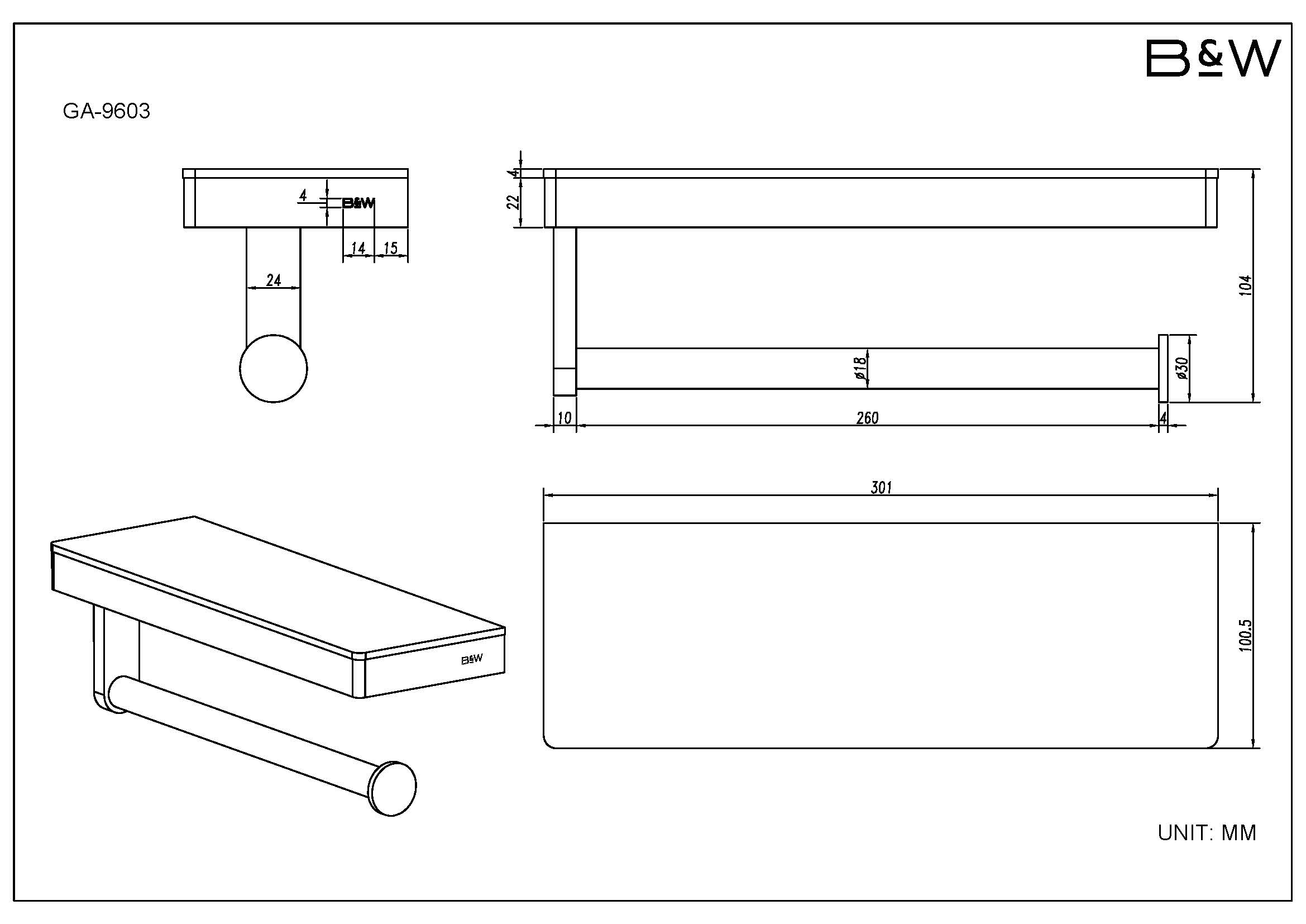 Полка и держатель для полотенца Black & White GA-9603GM